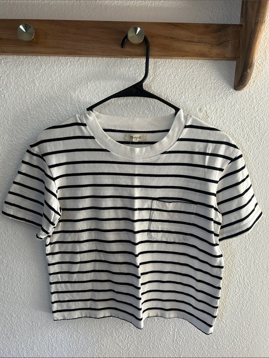 Madewell Tops - Madewell Cropped White Tee with Black Stripes